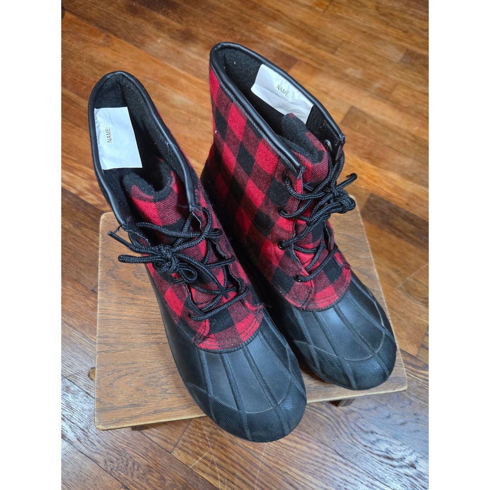 Red Black Buffalo Plaid Duck Boots Lace Up Winter Rain Shoes GGWN41CJ509E Size 6